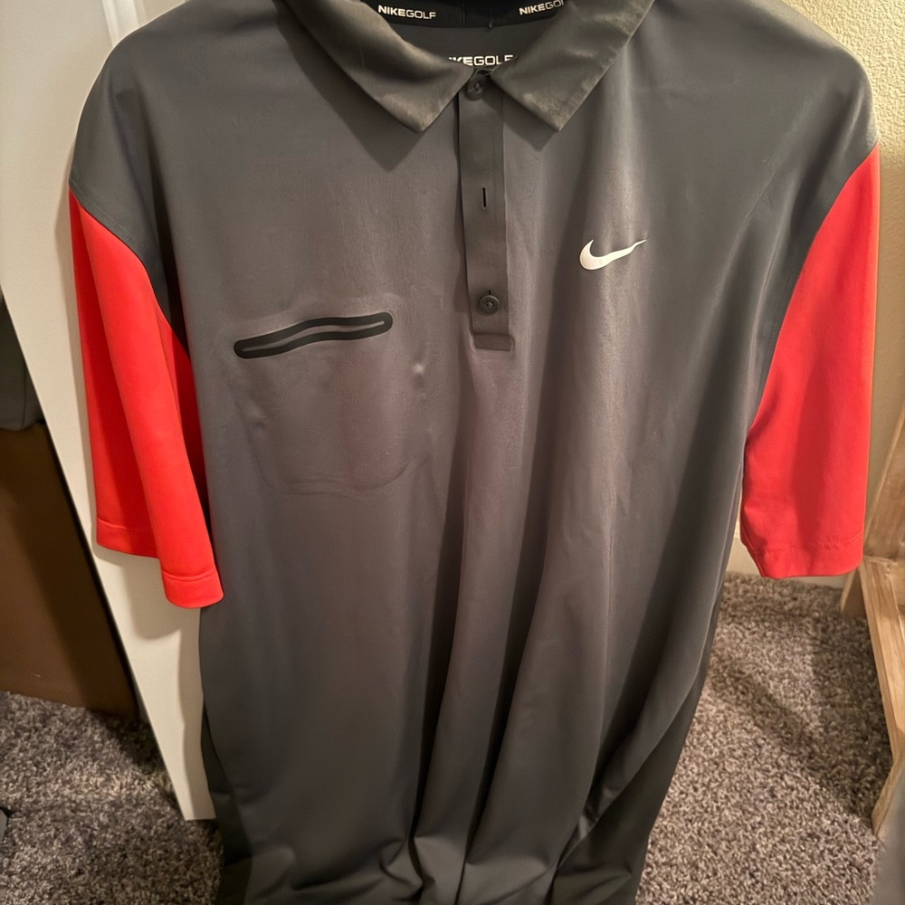 Nike Gray and Red Performance Polo Shirt